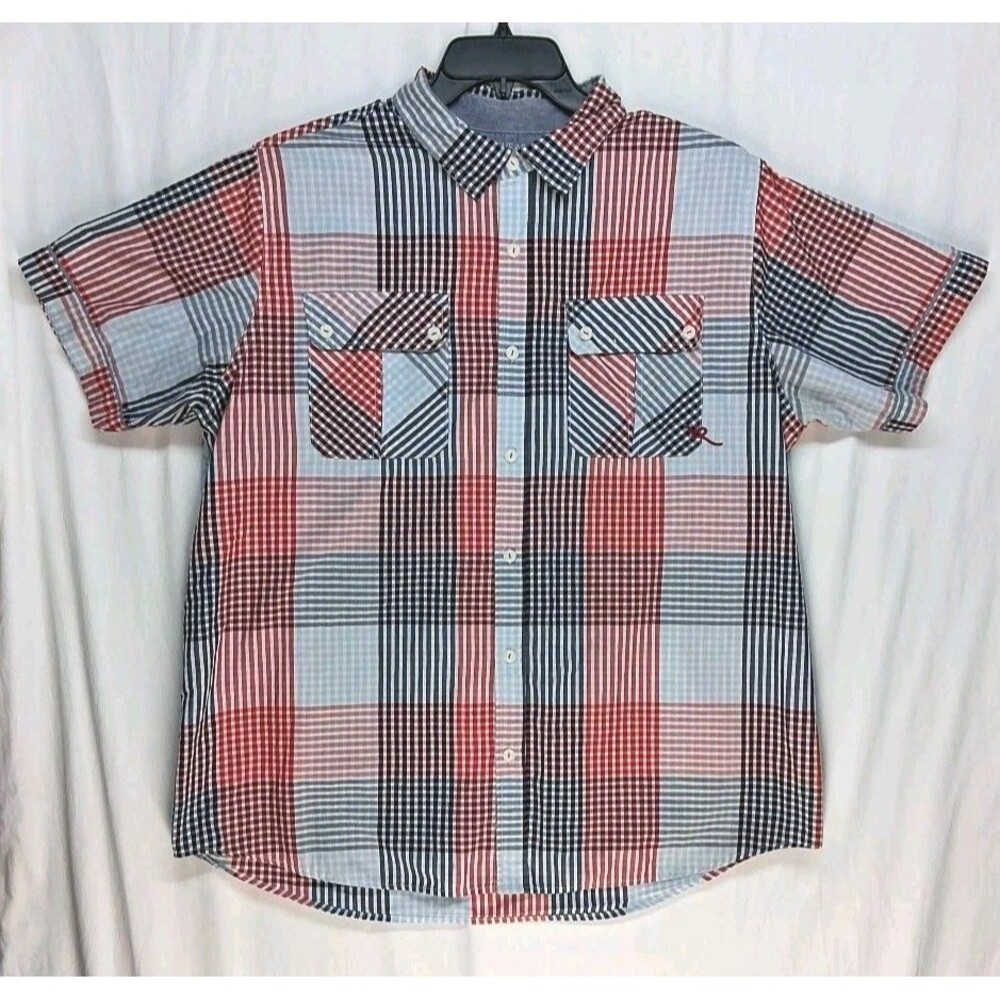 Rocawear Shirt Mens 2XL Blue Plaid Short Sleeve Button Front Classic Streetwear